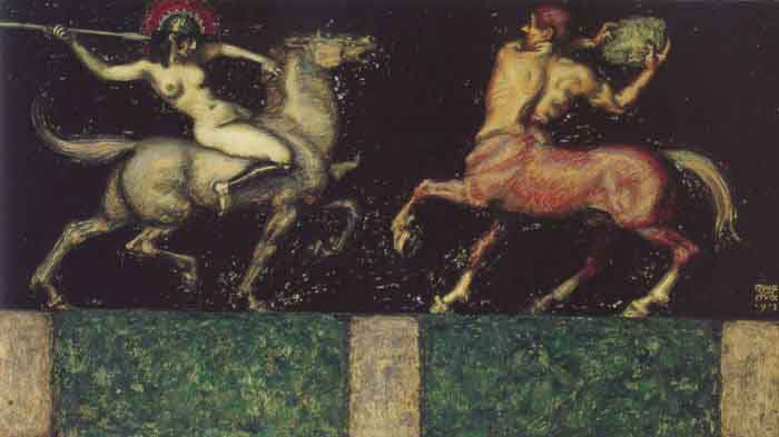 Amazon and Centaur by Franz von Stuck (1912). [Public Domain Image]